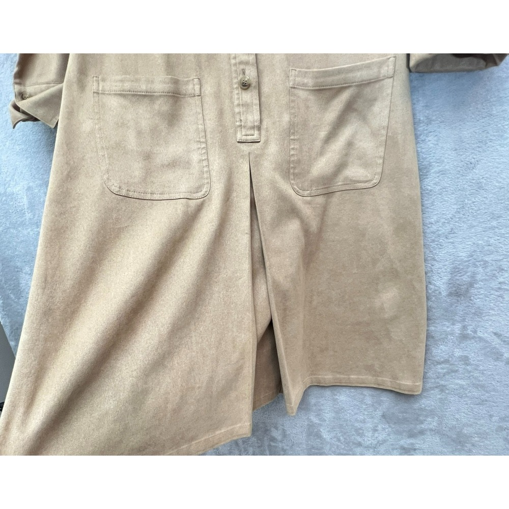 Talbots Petites Faux Suede Shirt Dress‎ Tan Button Front Midi Size 4 - Picture 4 of 10